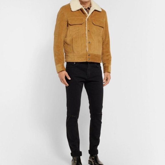 Sandro Shearling & Corduroy Trucker Jacket in Mustard - Season H2018 - Size M - Picture 12 of 15